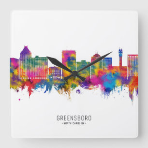 Greensboro North Carolina Skyline Quadratische Wanduhr