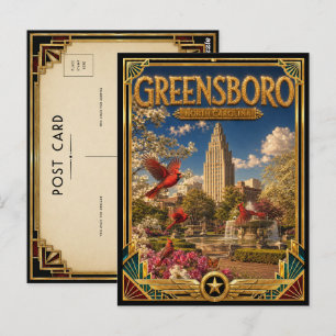 Greensboro North Carolina Vintage Art Deco Golden Postkarte