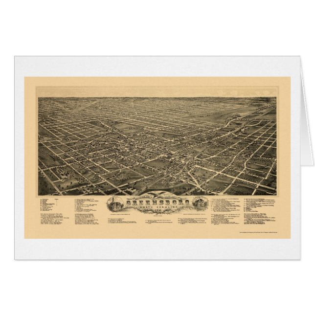Greensboro, panoramische Karte NC - 1891 (Vorderseite (Horizontal))