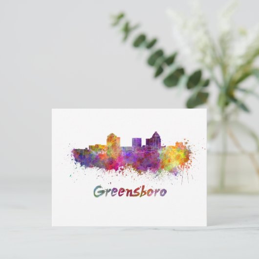 Greensboro-Skyline in Aquarellfarbe Postkarte (Stehend Vorderseite)