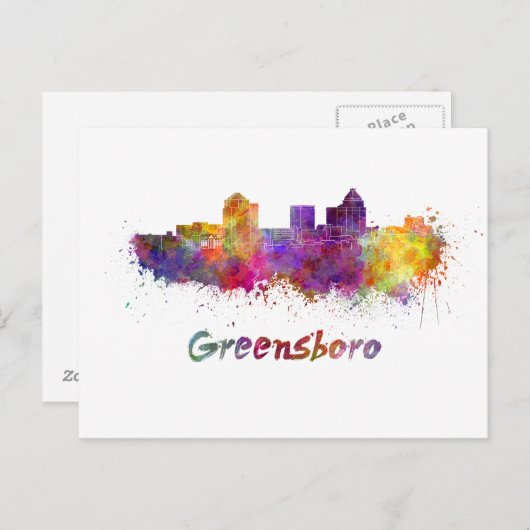 Greensboro-Skyline in Aquarellfarbe Postkarte (Vorne/Hinten)