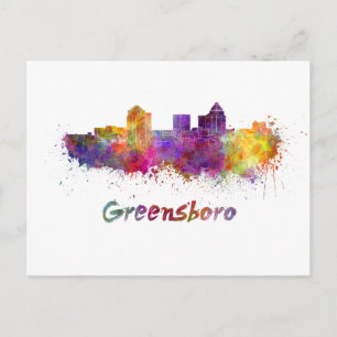 Greensboro-Skyline in Aquarellfarbe Postkarte