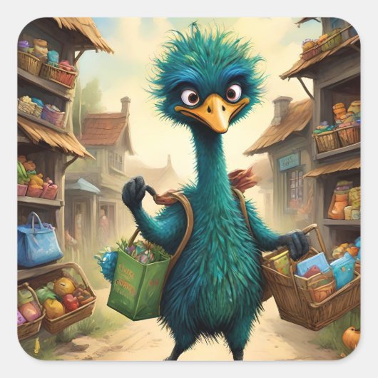 Greenu-Emu-Einkauf. Quadratischer Aufkleber (Vorderseite)