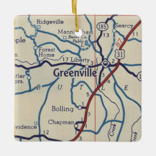 Greenville AL Vintage Map Keramikornament