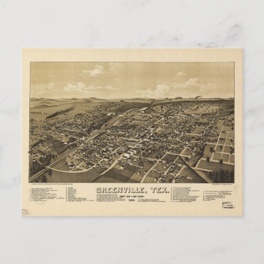 Greenville Hunt Landkreis Texas Map (1886) Postkarte (Vorderseite)