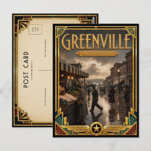 Greenville Mississippi Vintage Art Deco Goldenes Z Postkarte