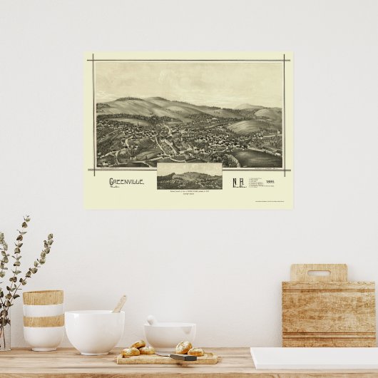 Greenville, NH Panoramic Map - 1886 Poster (Küche)