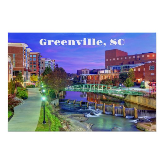 Greenville South Carolina Reedy River bei Nacht Poster (Vorderseite)