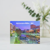 Greenville South Carolina Reedy River bei Nacht Postkarte (Stehend Vorderseite)