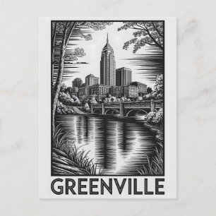 Greenville South Carolina Schwarz Weiß Holzschnitt Feiertagspostkarte