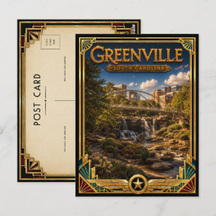 Greenville South Carolina Vintage Art Deco Golden Postkarte