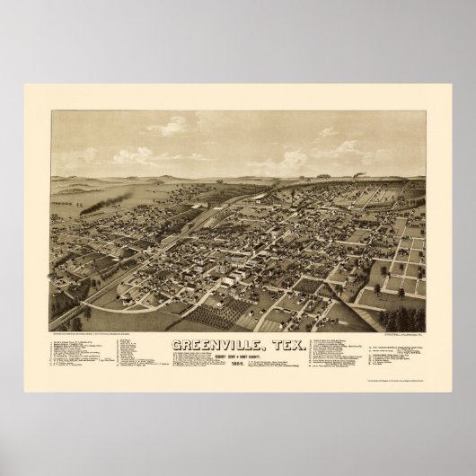 Greenville, TX Panorama Karte - 1886 Poster (Vorne)
