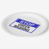 Greenwash-Zeichen beenden Pappteller (Schrägansicht)