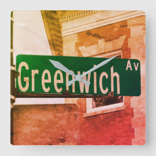 Greenwich Ave, Greenwich, CT Quadratische Wanduhr