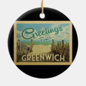 Greenwich Connecticut Beach Vintage Travel Keramik Ornament (Hinten)