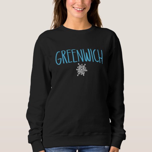 Greenwich Connecticut Snowflake Light Blue Text Sweatshirt (Vorderseite)
