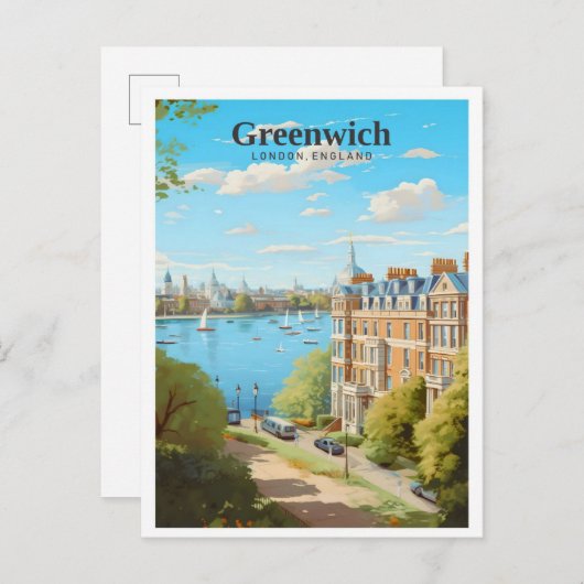 Greenwich London England Art Vintage Travel Postkarte (Vorne/Hinten)