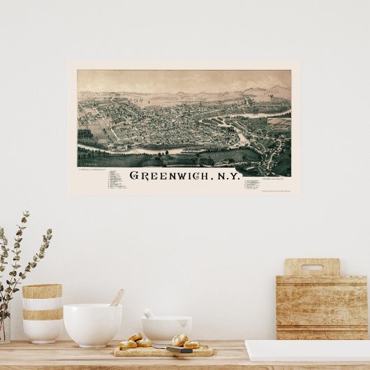 Greenwich, NY Panoramic Map - 1885 Poster (Küche)