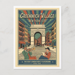 Greenwich Village NYC Retro 1950er Jahre Postkarte