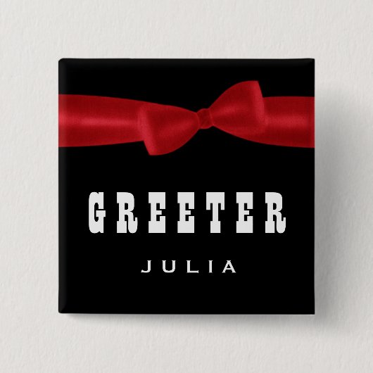 GREETER Hochzeits-individueller Name V02S ROT Button (Vorderseite)