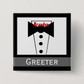 Greeter - individueller Nametux-Hochzeits-Knopf Button (Vorderseite)