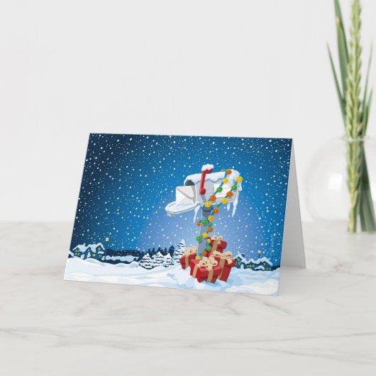 Greeting Card Christmas Mailbox Gift Boxes Snow Feiertagskarte (Vorderseite)