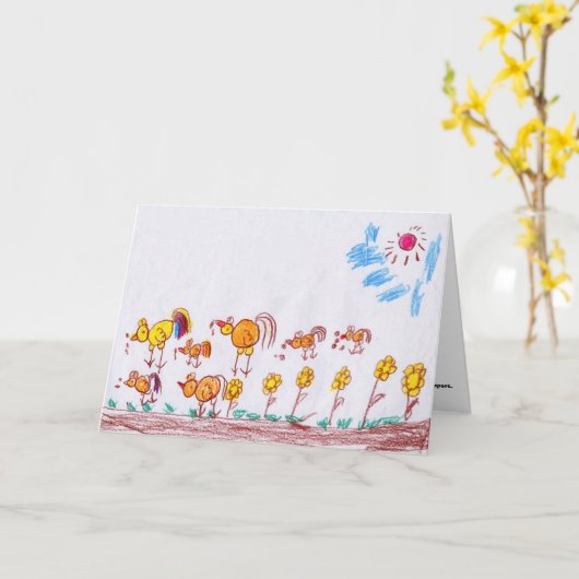 GREETING CARD: "Hühner" von Ma Theu (2. Klasse) Karte (Gelbe Blume)