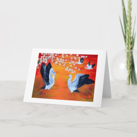 Greeting Card. Storks and Cherry Blossom Karte (Vorderseite)
