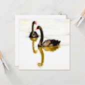 Greeting Card with two black swans on water Karte (Vorderseite/Rückseite Beispiel)