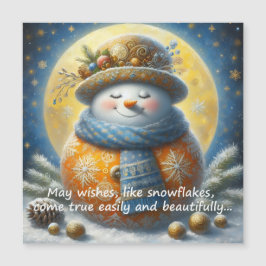 Greeting magnet with a cute snowman