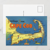 Greetings From Cape Cod 5x7 Map Postcard Dankeskarte (Vorne/Hinten)