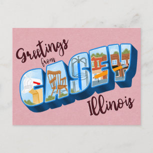 Greetings from Casey, Illinois Vintage Postcard Postkarte