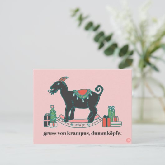 "Greetings from Krampus" Snarky Christmas Postcard Postkarte (Stehend Vorderseite)