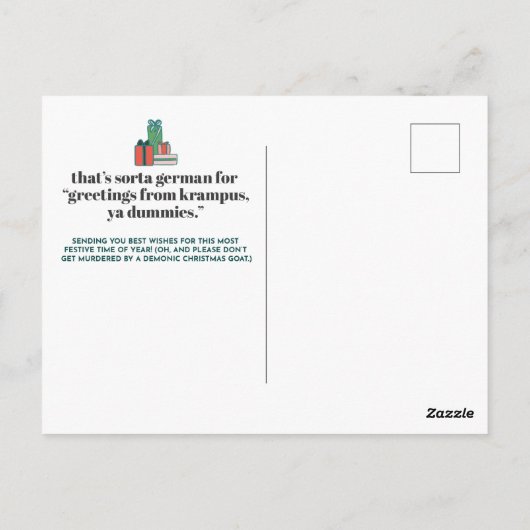 "Greetings from Krampus" Snarky Christmas Postcard Postkarte (Rückseite)