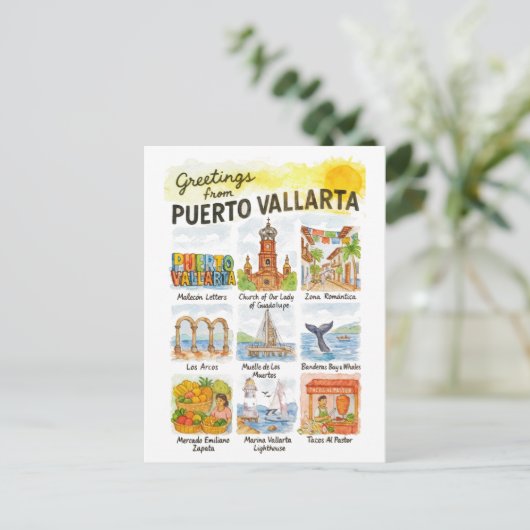 Greetings from Puerto Vallarta | Watercolor Travel Postkarte (Stehend Vorderseite)