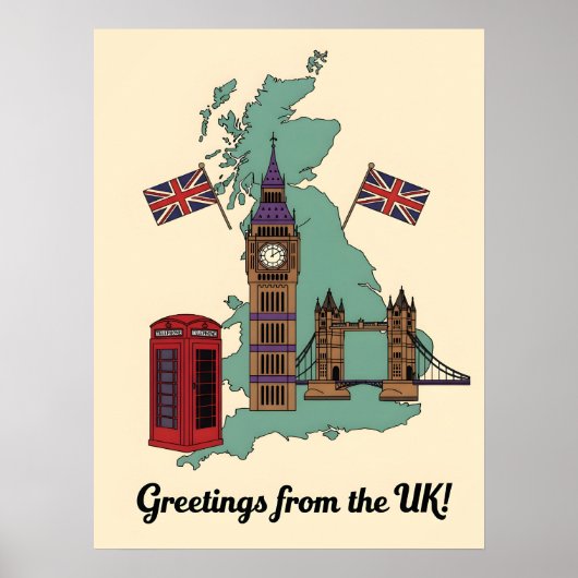 Greetings from the UK British Landmarks Travel Poster (Vorne)