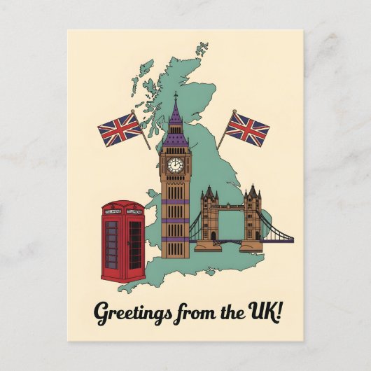 Greetings from the UK British Landmarks Travel Postkarte (Vorderseite)