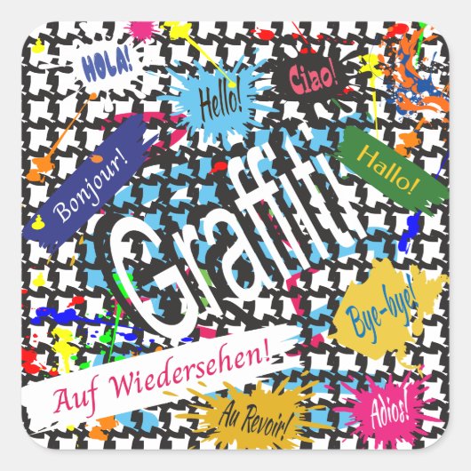 Greetings Graffiti Quadratischer Aufkleber (Vorderseite)