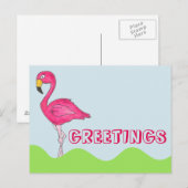 GREETINGS Hübsch rosa Flamingo Bird Postkarte (Vorne/Hinten)