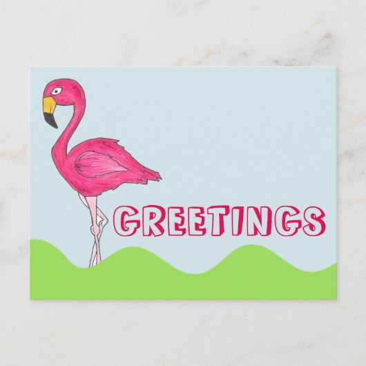 GREETINGS Hübsch rosa Flamingo Bird Postkarte (Vorderseite)