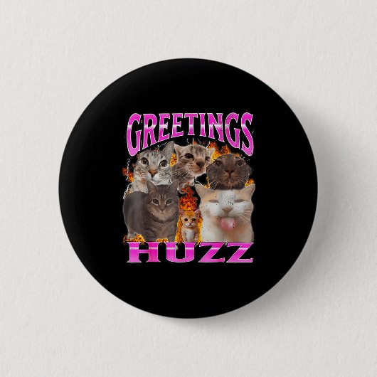 Greetings Huzz Funny Cat Meme Bootleg Graphic Men Button (Vorderseite)