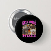Greetings Huzz Funny Cat Meme Bootleg Graphic Men Button (Vorne & Hinten)