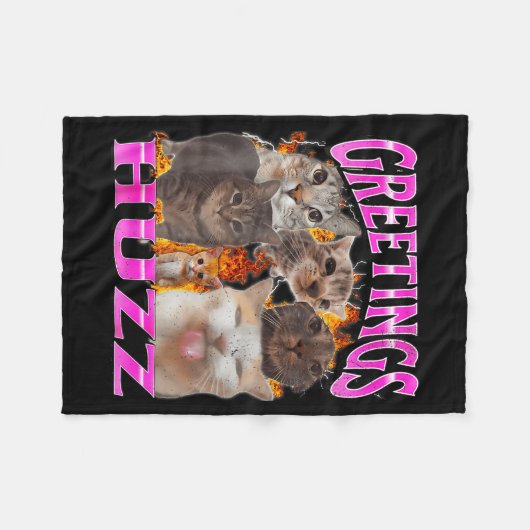 Greetings Huzz Funny Cat Meme Bootleg Graphic Men  Fleecedecke (Vorderseite (Horizontal))