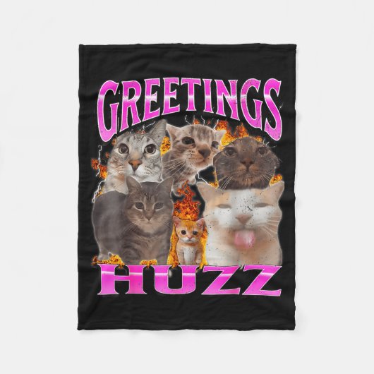 Greetings Huzz Funny Cat Meme Bootleg Graphic Men  Fleecedecke (Vorderseite)