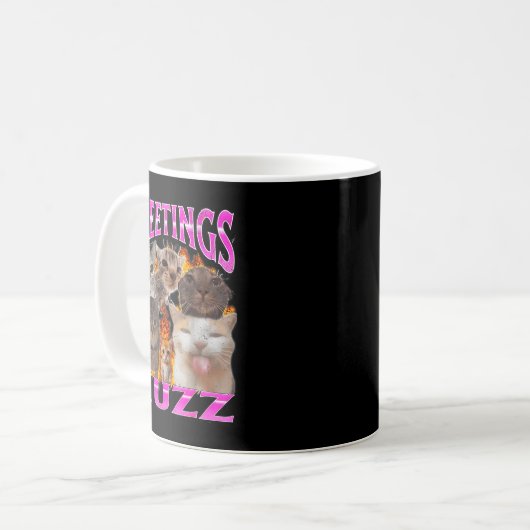 Greetings Huzz Funny Cat Meme Bootleg Graphic Men Kaffeetasse (Vorderseite Links)