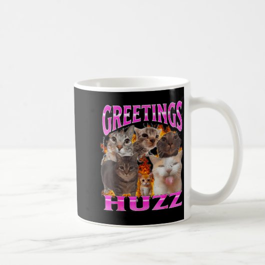 Greetings Huzz Funny Cat Meme Bootleg Graphic Men Kaffeetasse (Rechts)
