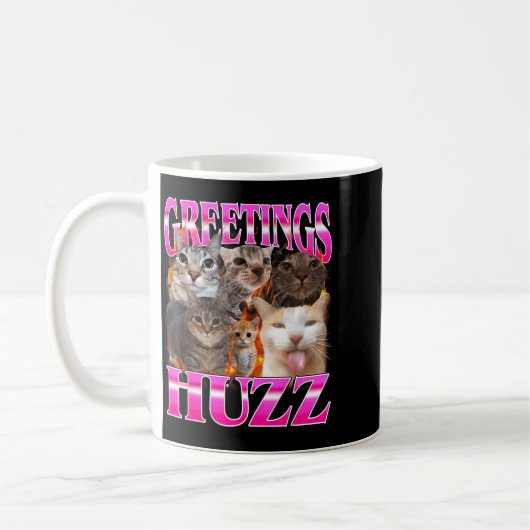 Greetings Huzz Funny Cat Meme Bootleg Graphic Men Kaffeetasse (Links)