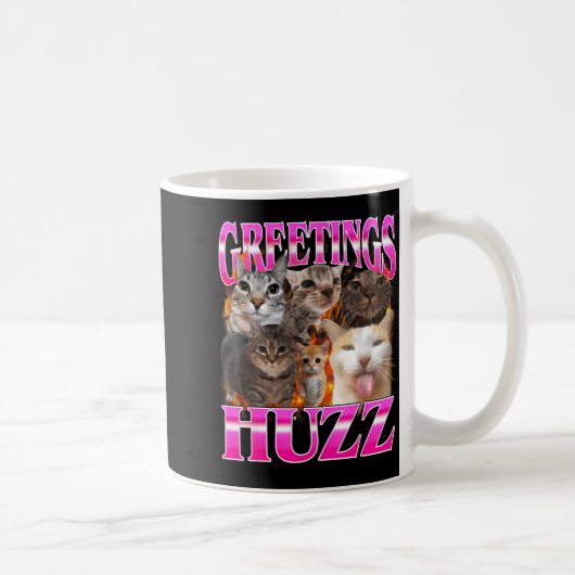 Greetings Huzz Funny Cat Meme Bootleg Graphic Men Kaffeetasse (Rechts)
