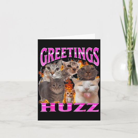 Greetings Huzz Funny Cat Meme Bootleg Graphic Men Karte (Vorderseite)