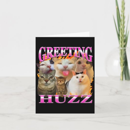 Greetings Huzz Funny Cat Meme Bootleg Graphic Men Karte (Vorderseite)